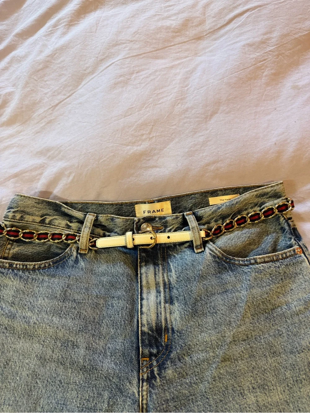 Gucci Leather and Red Chain-Link Waist Belt